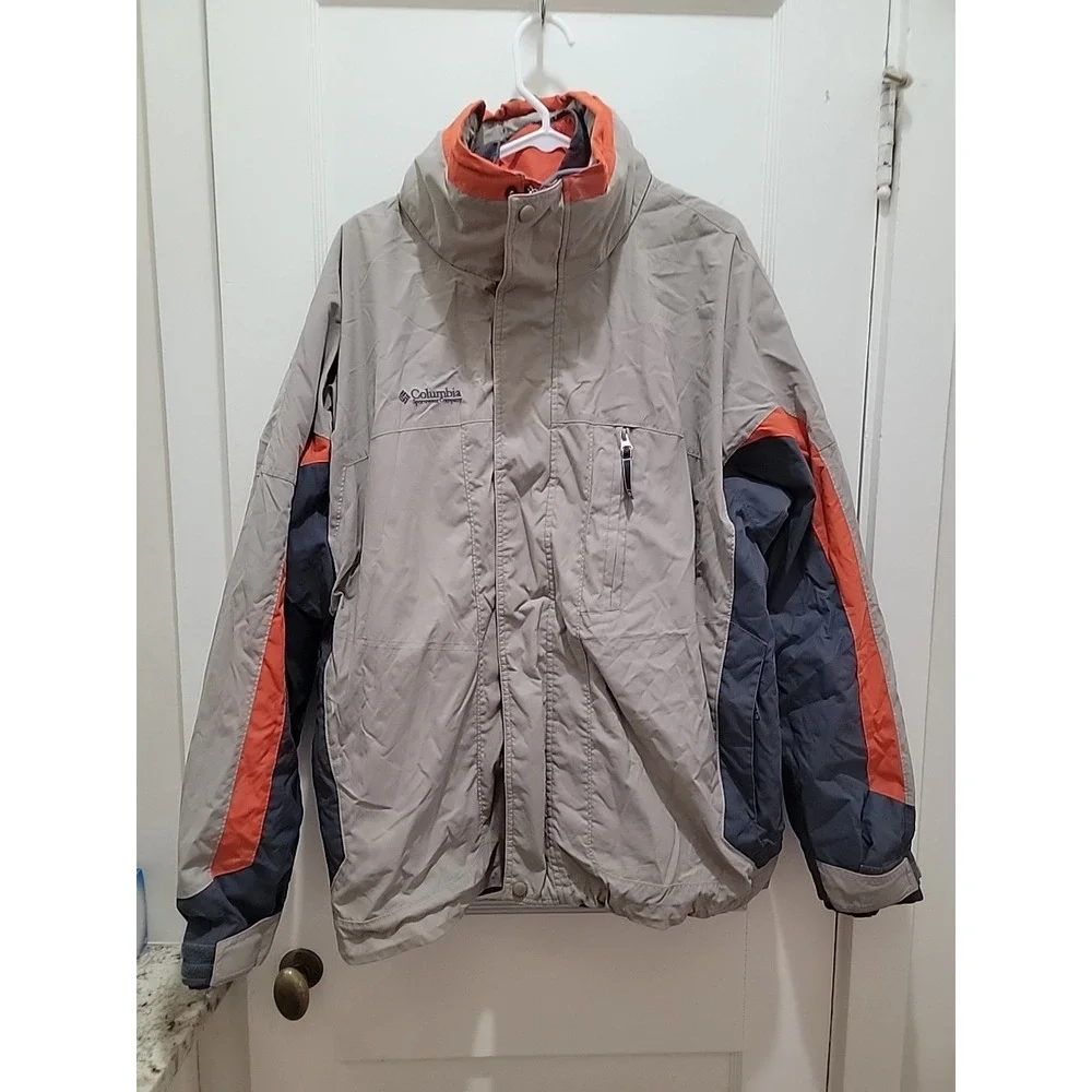 Columbia Jacket Men's XL Tan Gray Orange Interchange Reversible-Lining Full Zip